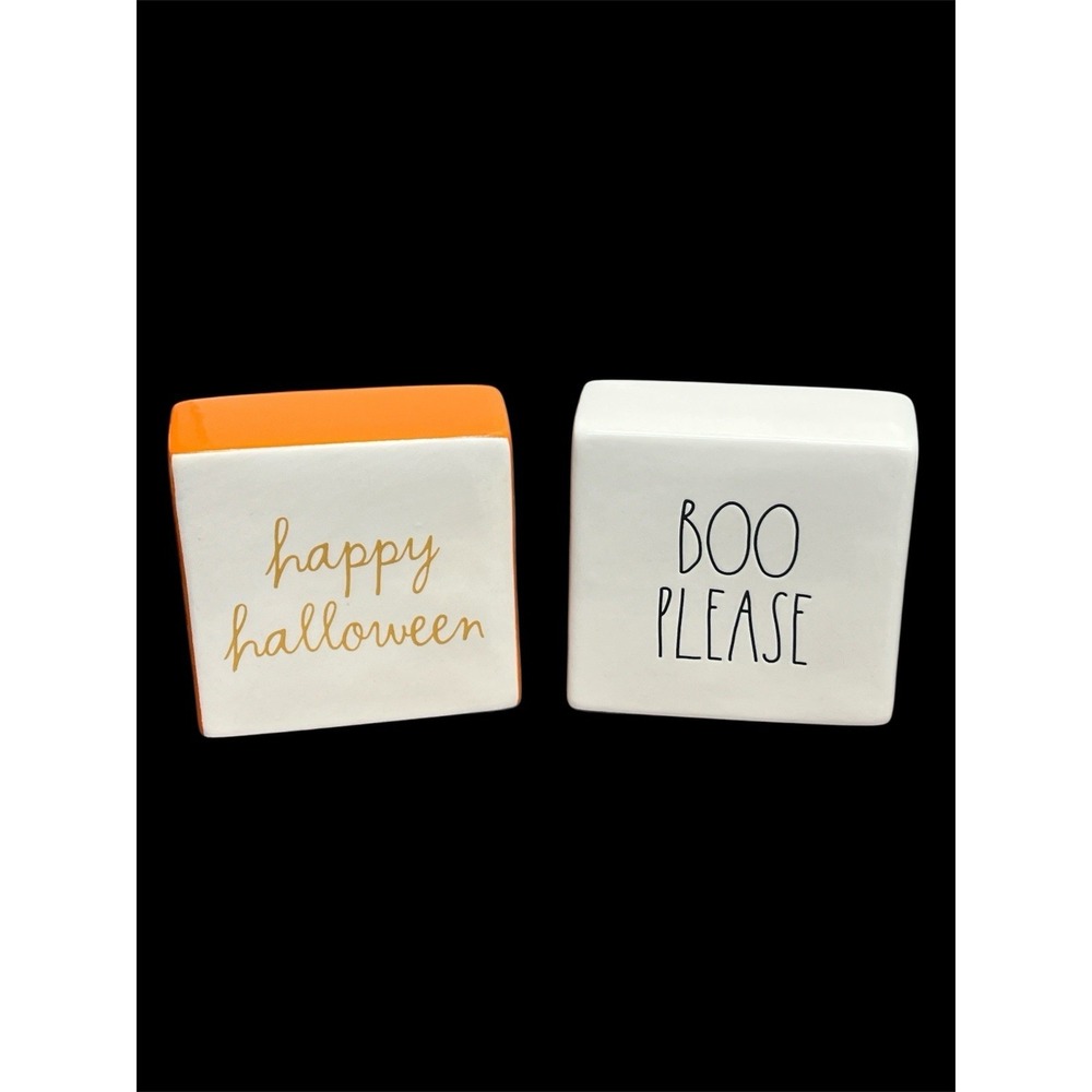 Rae Dunn BOO PLEASE Shelf‎ Sitter 2 Pack White Ceramic Desk Plaque Halloween